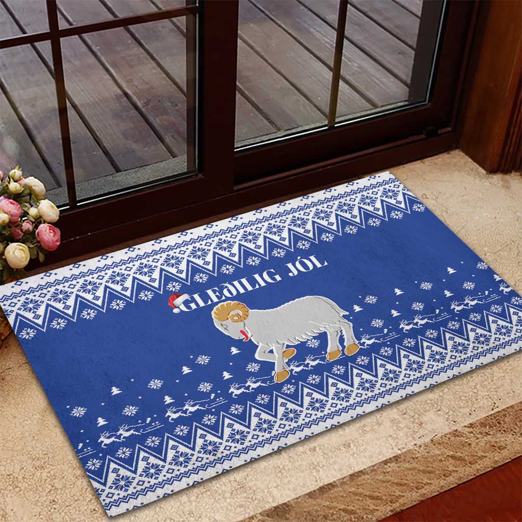 Faroe Islands Christmas Rubber Doormat Coat Of Arms Xmas Patterns - Wonder Print Shop