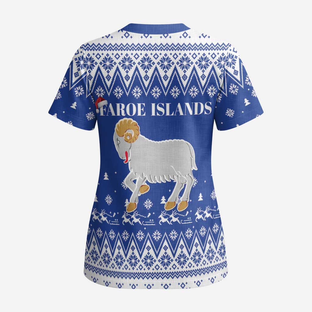 Faroe Islands Christmas Scrub Top Coat Of Arms Xmas Patterns - Wonder Print Shop