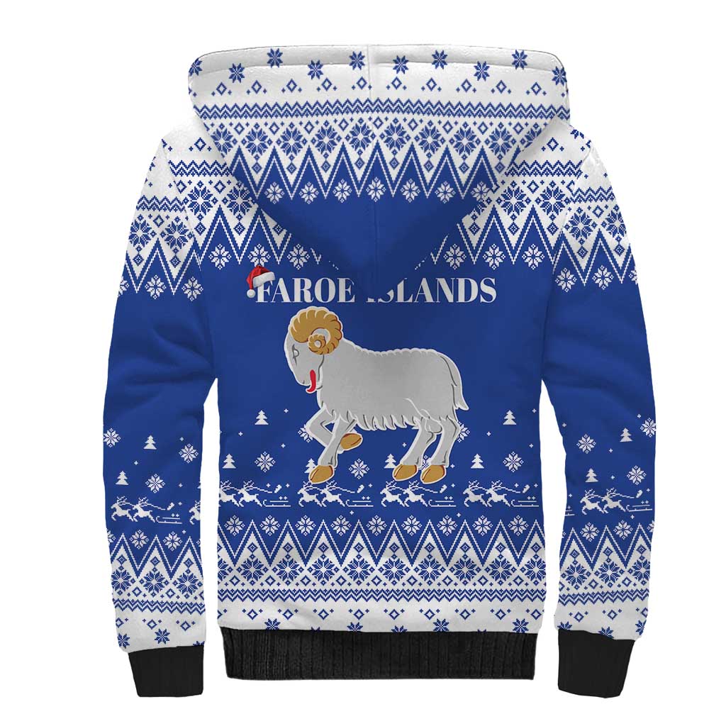 Faroe Islands Christmas Sherpa Hoodie Coat Of Arms Xmas Patterns - Wonder Print Shop