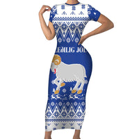 Faroe Islands Christmas Short Sleeve Bodycon Dress Coat Of Arms Xmas Patterns - Wonder Print Shop