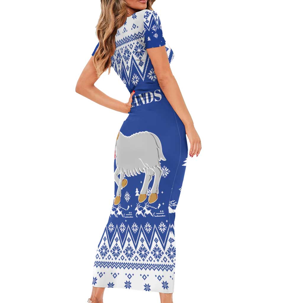 Faroe Islands Christmas Short Sleeve Bodycon Dress Coat Of Arms Xmas Patterns - Wonder Print Shop