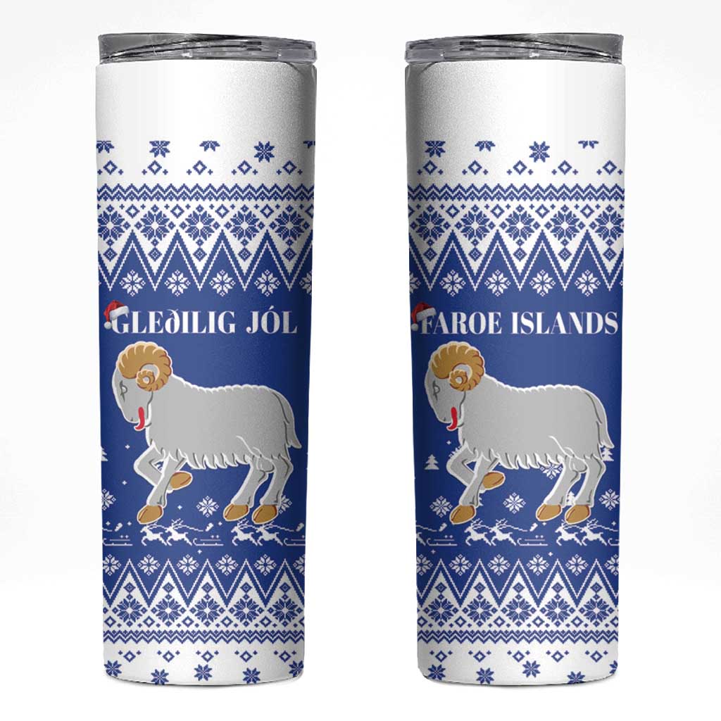 Faroe Islands Christmas Skinny Tumbler Coat Of Arms Xmas Patterns - Wonder Print Shop