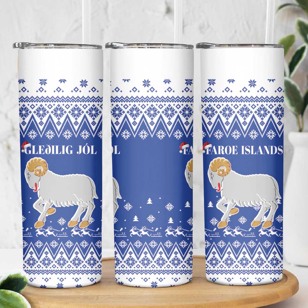 Faroe Islands Christmas Skinny Tumbler Coat Of Arms Xmas Patterns - Wonder Print Shop