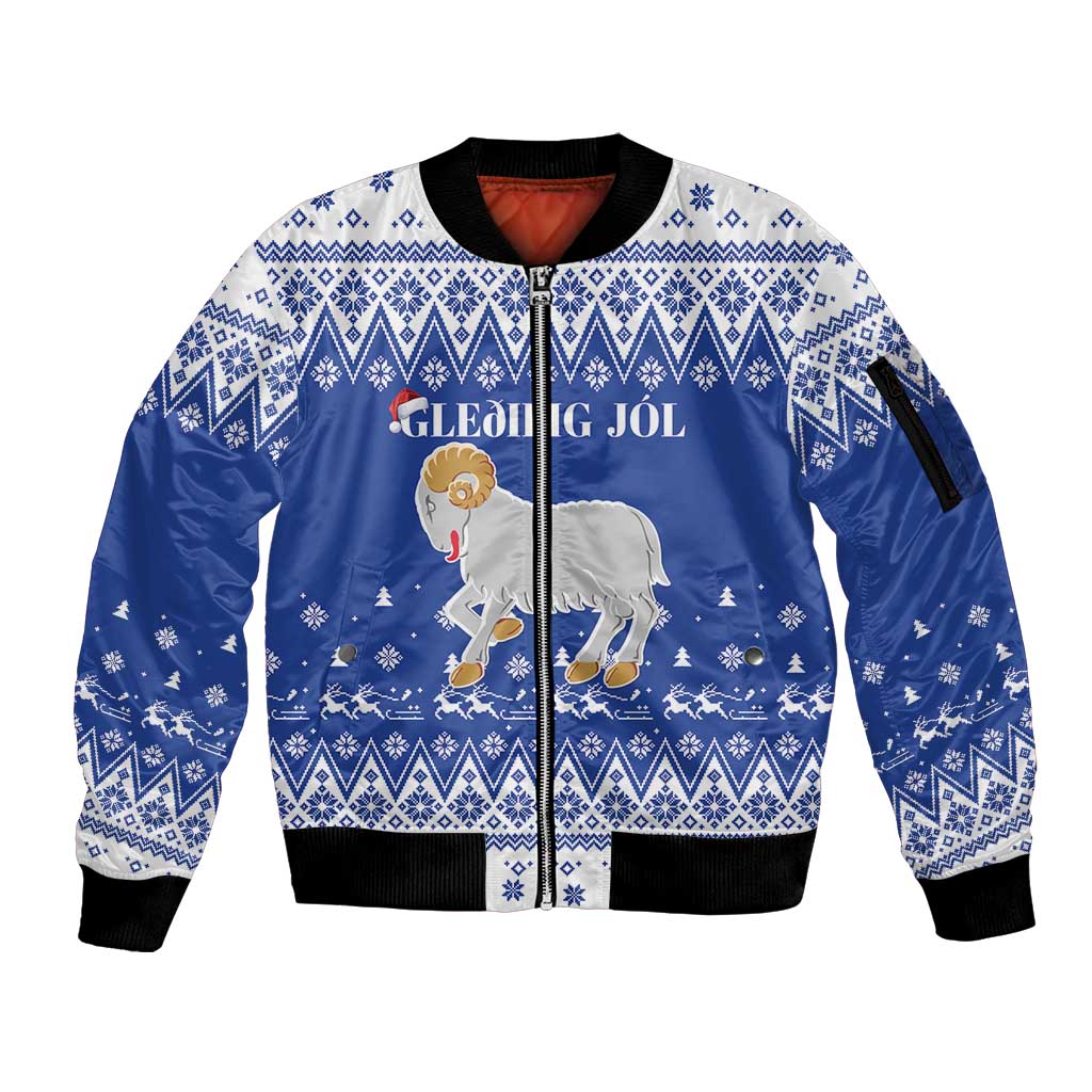 Faroe Islands Christmas Sleeve Zip Bomber Jacket Coat Of Arms Xmas Patterns - Wonder Print Shop