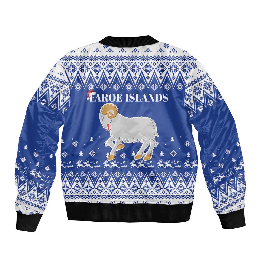 Faroe Islands Christmas Sleeve Zip Bomber Jacket Coat Of Arms Xmas Patterns - Wonder Print Shop