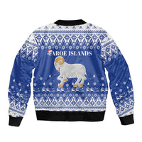 Faroe Islands Christmas Sleeve Zip Bomber Jacket Coat Of Arms Xmas Patterns - Wonder Print Shop