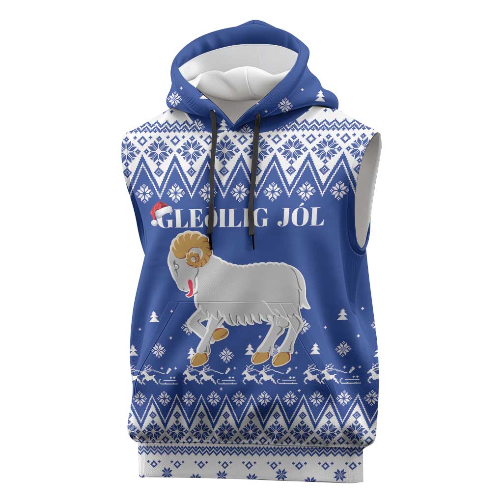 Faroe Islands Christmas Sleeveless Hoodie Coat Of Arms Xmas Patterns - Wonder Print Shop