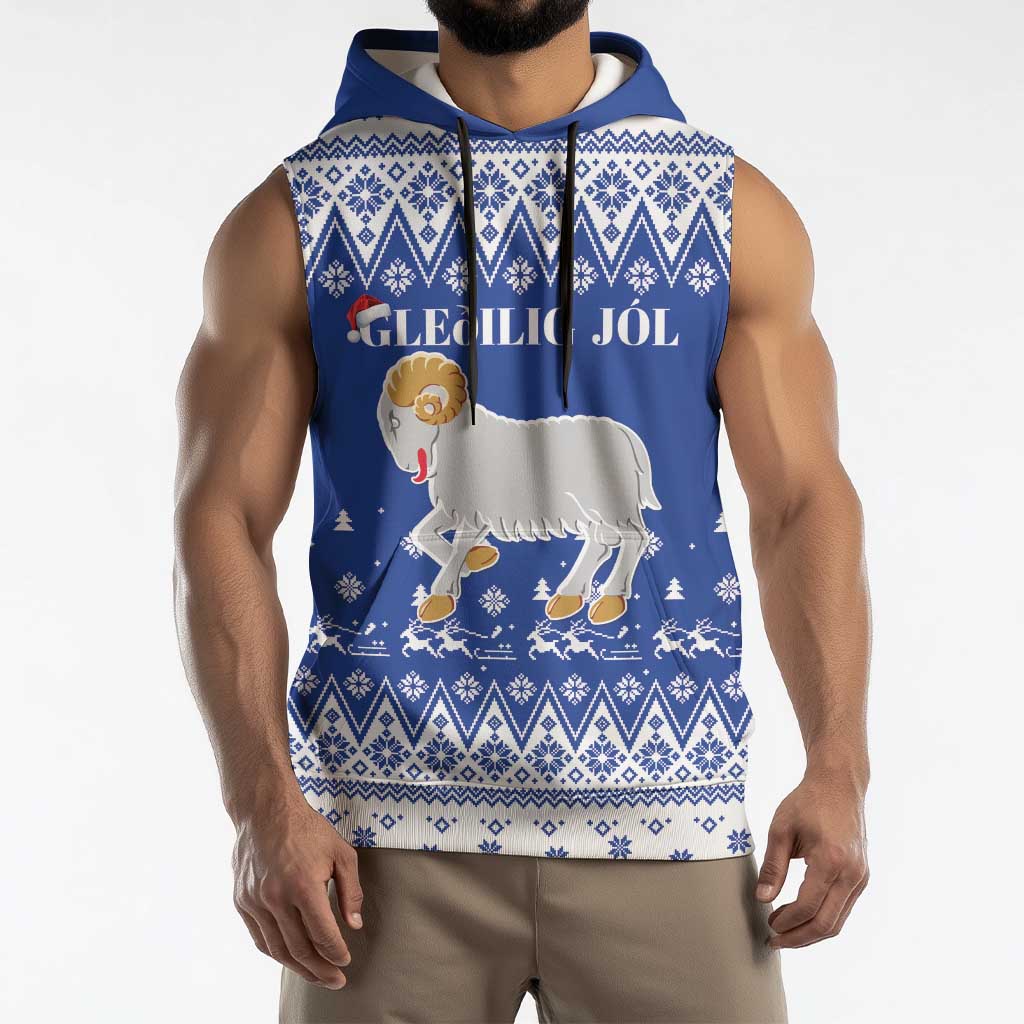 Faroe Islands Christmas Sleeveless Hoodie Coat Of Arms Xmas Patterns - Wonder Print Shop