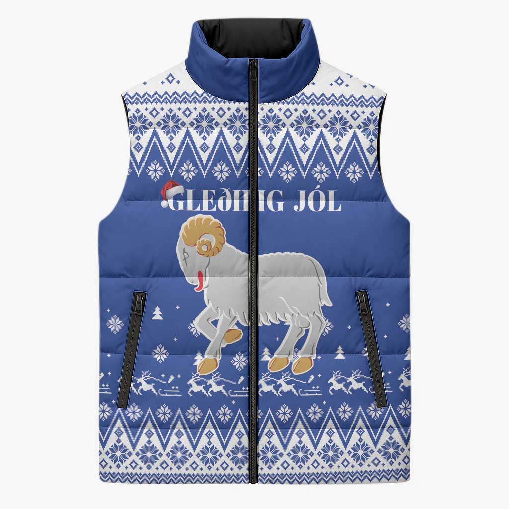 Faroe Islands Christmas Sleeveless Puffer Jacket Coat Of Arms Xmas Patterns - Wonder Print Shop