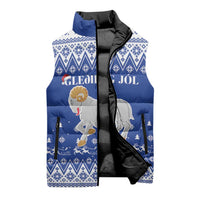 Faroe Islands Christmas Sleeveless Puffer Jacket Coat Of Arms Xmas Patterns - Wonder Print Shop