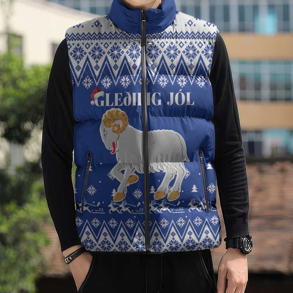 Faroe Islands Christmas Sleeveless Puffer Jacket Coat Of Arms Xmas Patterns - Wonder Print Shop