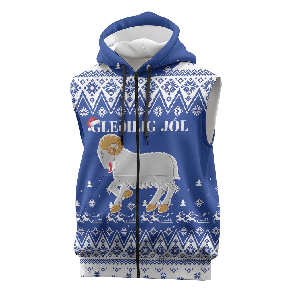 Faroe Islands Christmas Sleeveless Zip Hoodie Coat Of Arms Xmas Patterns - Wonder Print Shop