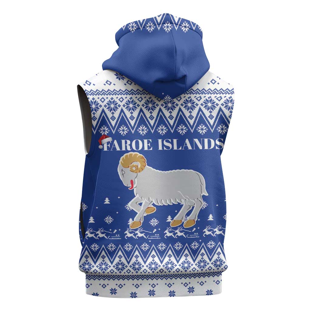 Faroe Islands Christmas Sleeveless Zip Hoodie Coat Of Arms Xmas Patterns - Wonder Print Shop