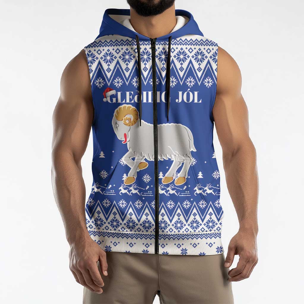 Faroe Islands Christmas Sleeveless Zip Hoodie Coat Of Arms Xmas Patterns - Wonder Print Shop