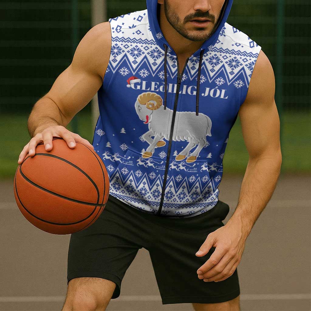 Faroe Islands Christmas Sleeveless Zip Hoodie Coat Of Arms Xmas Patterns - Wonder Print Shop