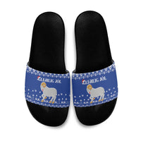 Faroe Islands Christmas Slide Sandals Coat Of Arms Xmas Patterns - Wonder Print Shop