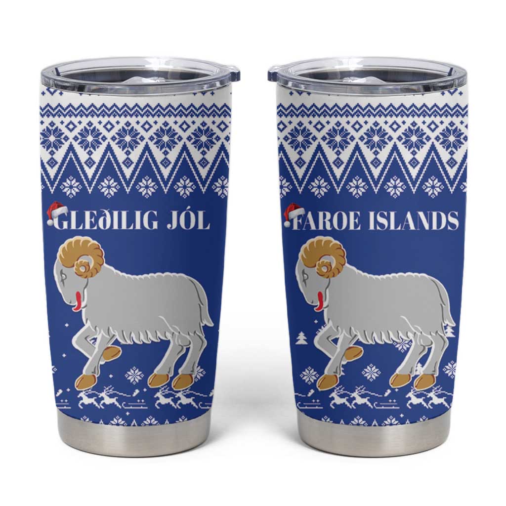 Faroe Islands Christmas Tumbler Cup Coat Of Arms Xmas Patterns - Wonder Print Shop