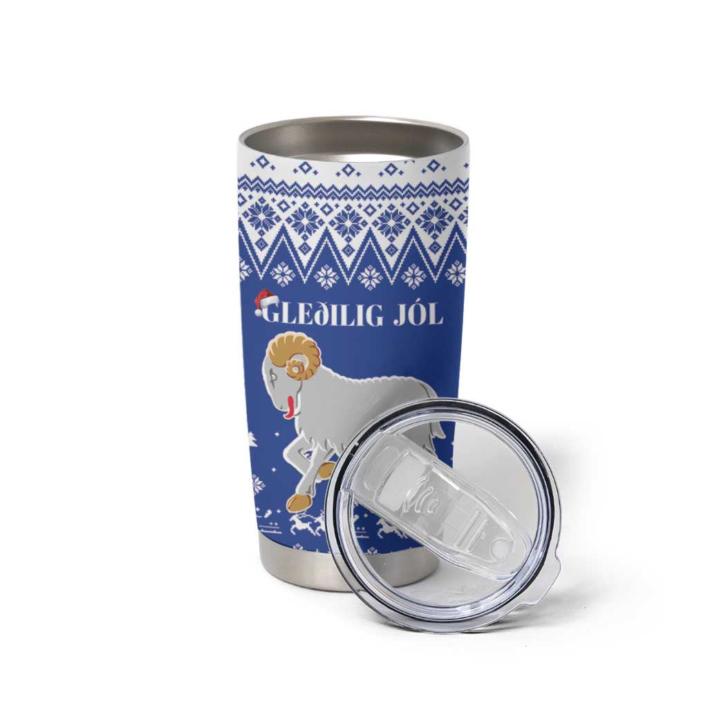 Faroe Islands Christmas Tumbler Cup Coat Of Arms Xmas Patterns - Wonder Print Shop