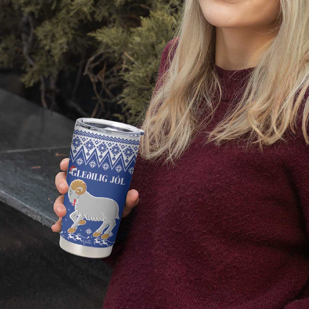 Faroe Islands Christmas Tumbler Cup Coat Of Arms Xmas Patterns - Wonder Print Shop