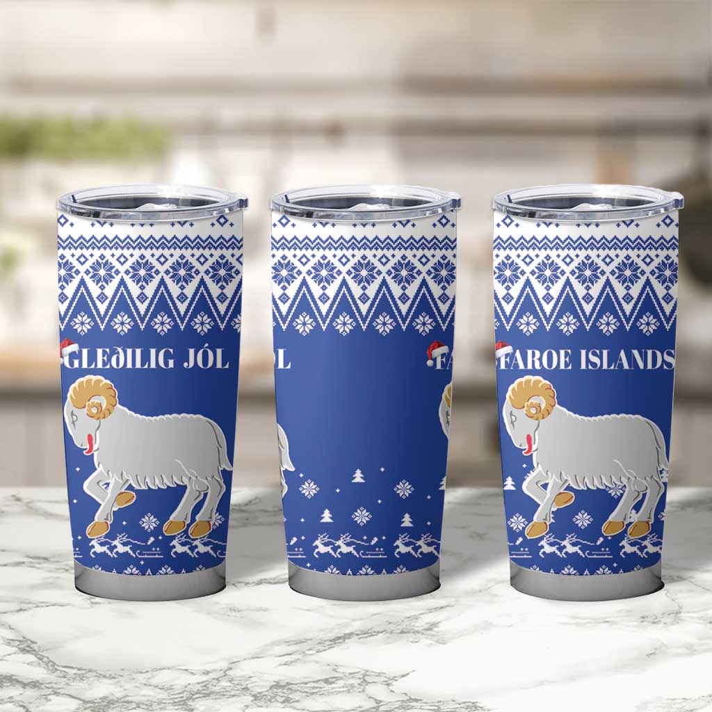 Faroe Islands Christmas Tumbler Cup Coat Of Arms Xmas Patterns - Wonder Print Shop