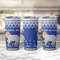 Faroe Islands Christmas Tumbler Cup Coat Of Arms Xmas Patterns - Wonder Print Shop