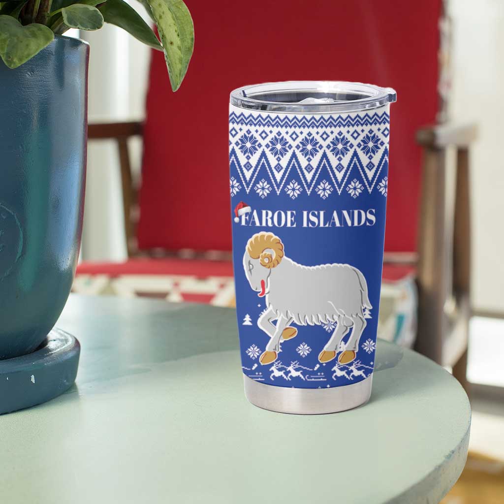Faroe Islands Christmas Tumbler Cup Coat Of Arms Xmas Patterns - Wonder Print Shop