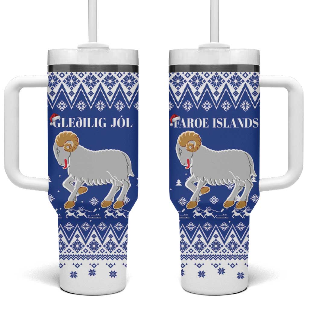 Faroe Islands Christmas Tumbler With Handle Coat Of Arms Xmas Patterns - Wonder Print Shop