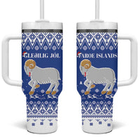 Faroe Islands Christmas Tumbler With Handle Coat Of Arms Xmas Patterns - Wonder Print Shop