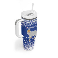 Faroe Islands Christmas Tumbler With Handle Coat Of Arms Xmas Patterns - Wonder Print Shop