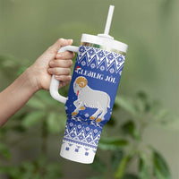 Faroe Islands Christmas Tumbler With Handle Coat Of Arms Xmas Patterns - Wonder Print Shop