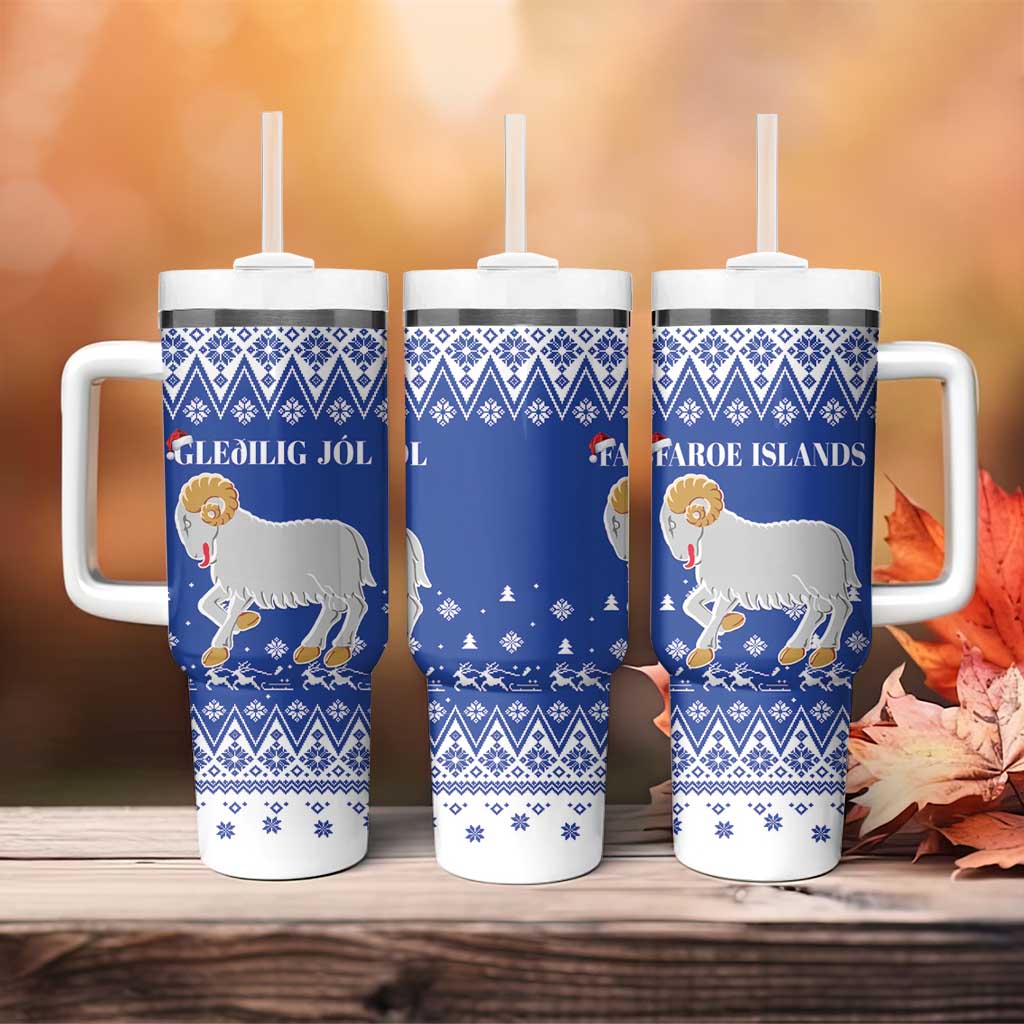 Faroe Islands Christmas Tumbler With Handle Coat Of Arms Xmas Patterns - Wonder Print Shop