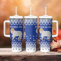 Faroe Islands Christmas Tumbler With Handle Coat Of Arms Xmas Patterns - Wonder Print Shop