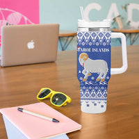 Faroe Islands Christmas Tumbler With Handle Coat Of Arms Xmas Patterns - Wonder Print Shop