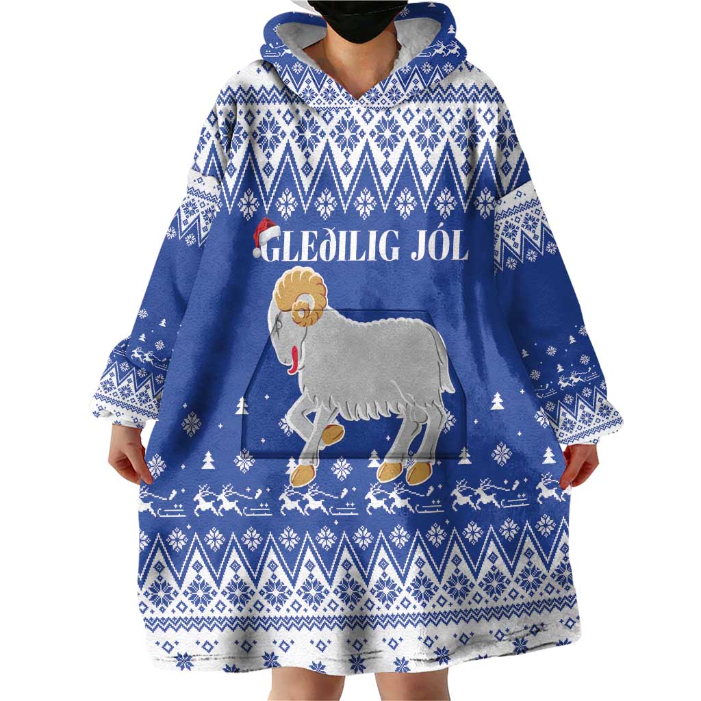 Faroe Islands Christmas Wearable Blanket Hoodie Coat Of Arms Xmas Patterns - Wonder Print Shop