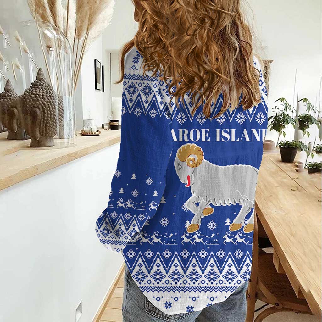 Faroe Islands Christmas Women Casual Shirt Coat Of Arms Xmas Patterns - Wonder Print Shop