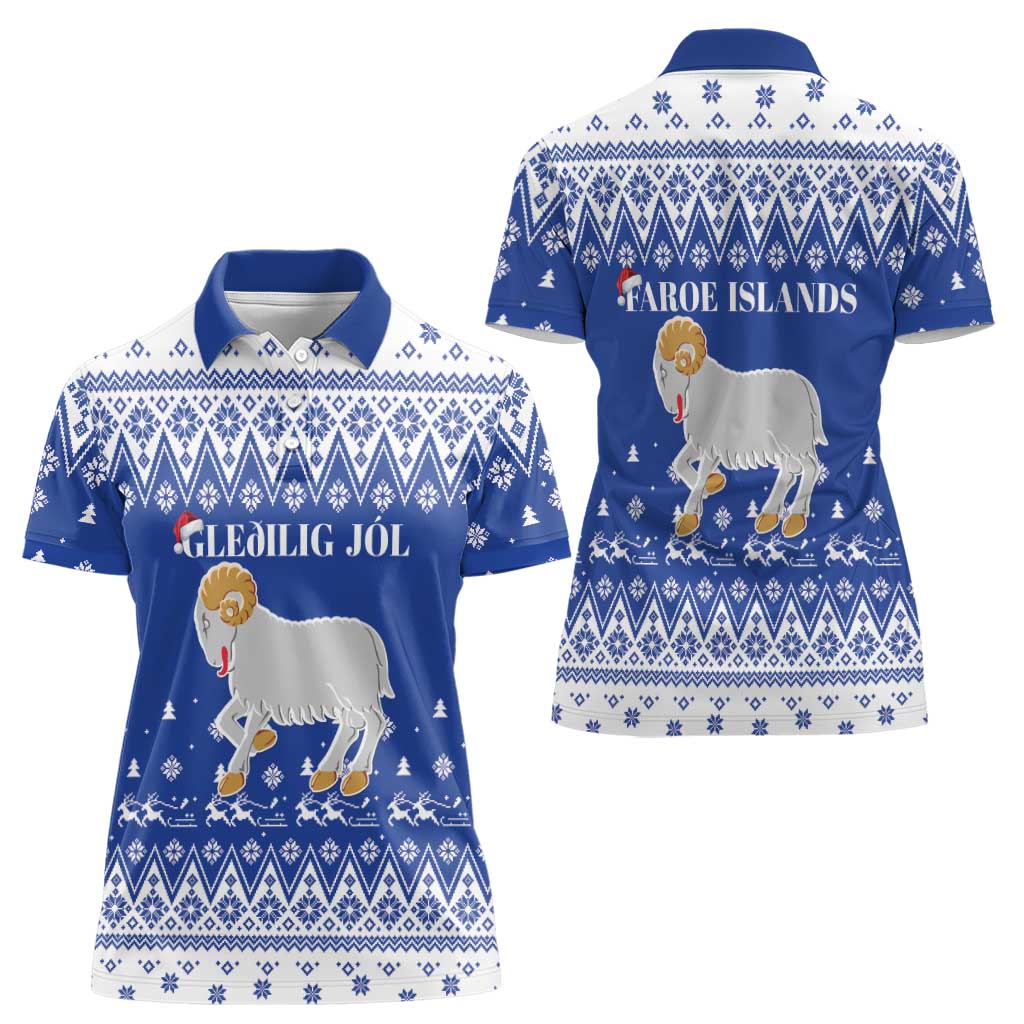 Faroe Islands Christmas Women Polo Shirt Coat Of Arms Xmas Patterns - Wonder Print Shop