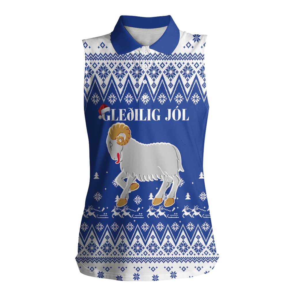 Faroe Islands Christmas Women Sleeveless Polo Shirt Coat Of Arms Xmas Patterns - Wonder Print Shop