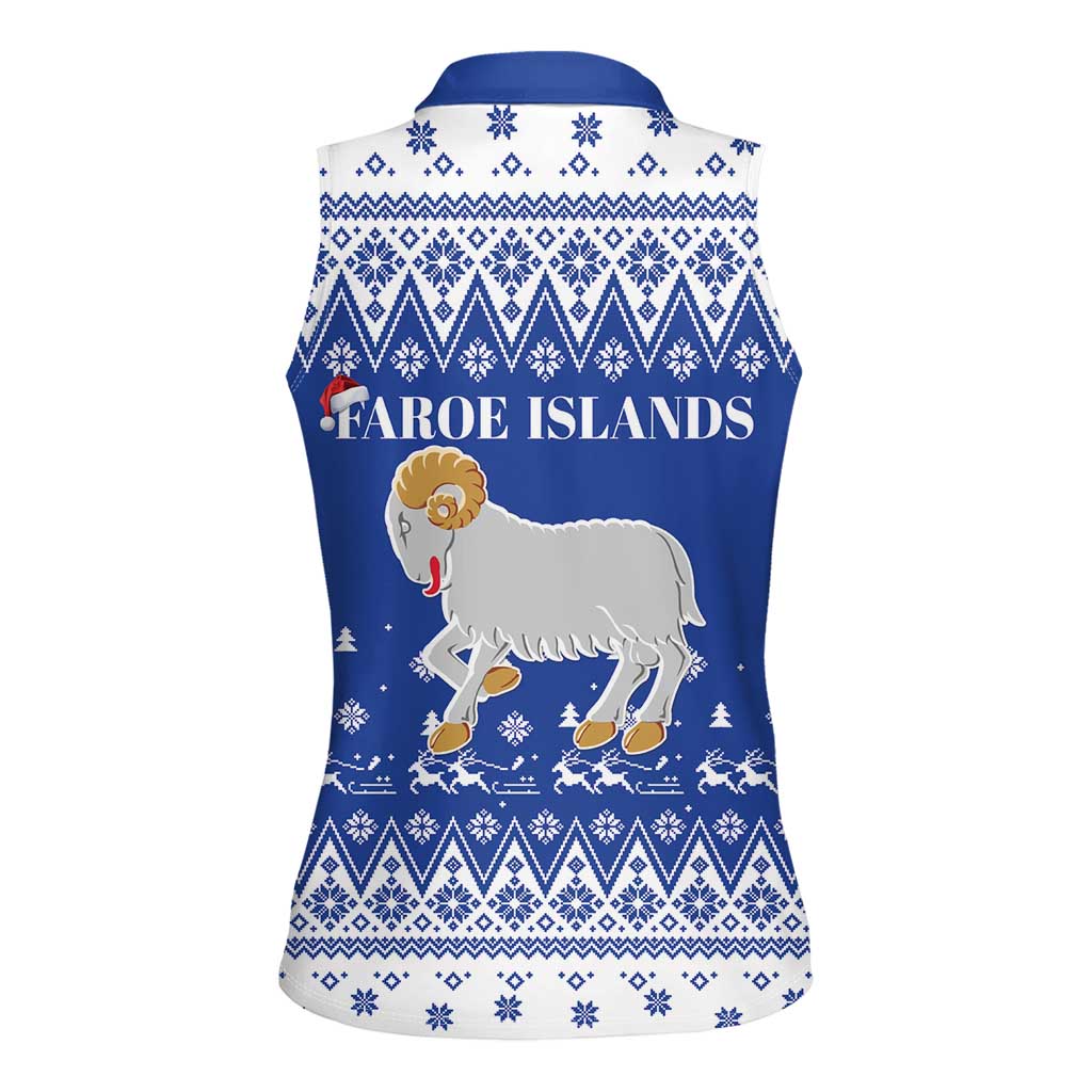 Faroe Islands Christmas Women Sleeveless Polo Shirt Coat Of Arms Xmas Patterns - Wonder Print Shop