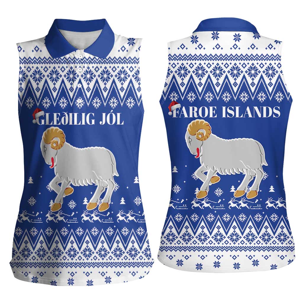 Faroe Islands Christmas Women Sleeveless Polo Shirt Coat Of Arms Xmas Patterns - Wonder Print Shop