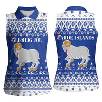 Faroe Islands Christmas Women Sleeveless Polo Shirt Coat Of Arms Xmas Patterns - Wonder Print Shop