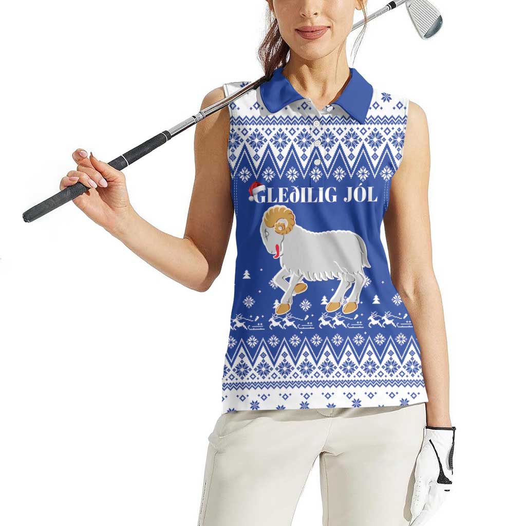 Faroe Islands Christmas Women Sleeveless Polo Shirt Coat Of Arms Xmas Patterns - Wonder Print Shop