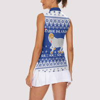 Faroe Islands Christmas Women Sleeveless Polo Shirt Coat Of Arms Xmas Patterns - Wonder Print Shop