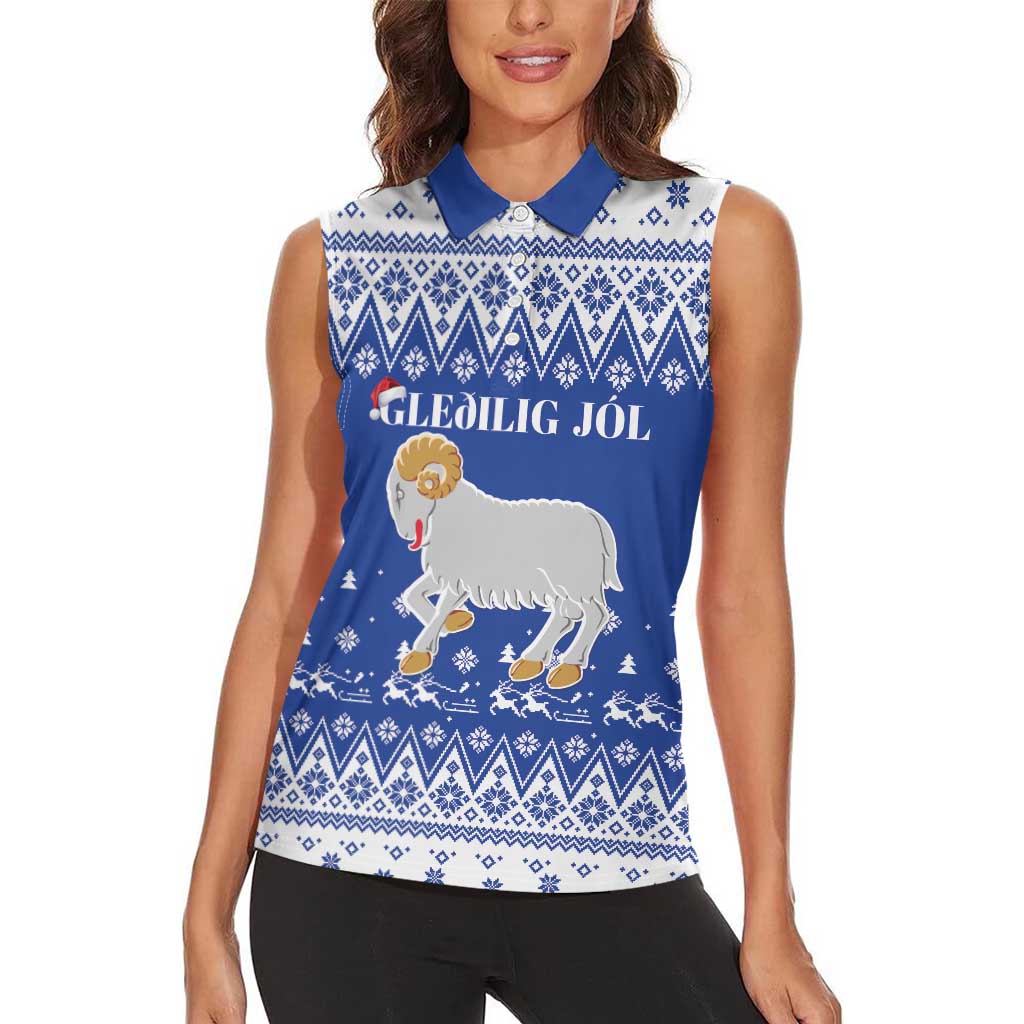 Faroe Islands Christmas Women Sleeveless Polo Shirt Coat Of Arms Xmas Patterns - Wonder Print Shop