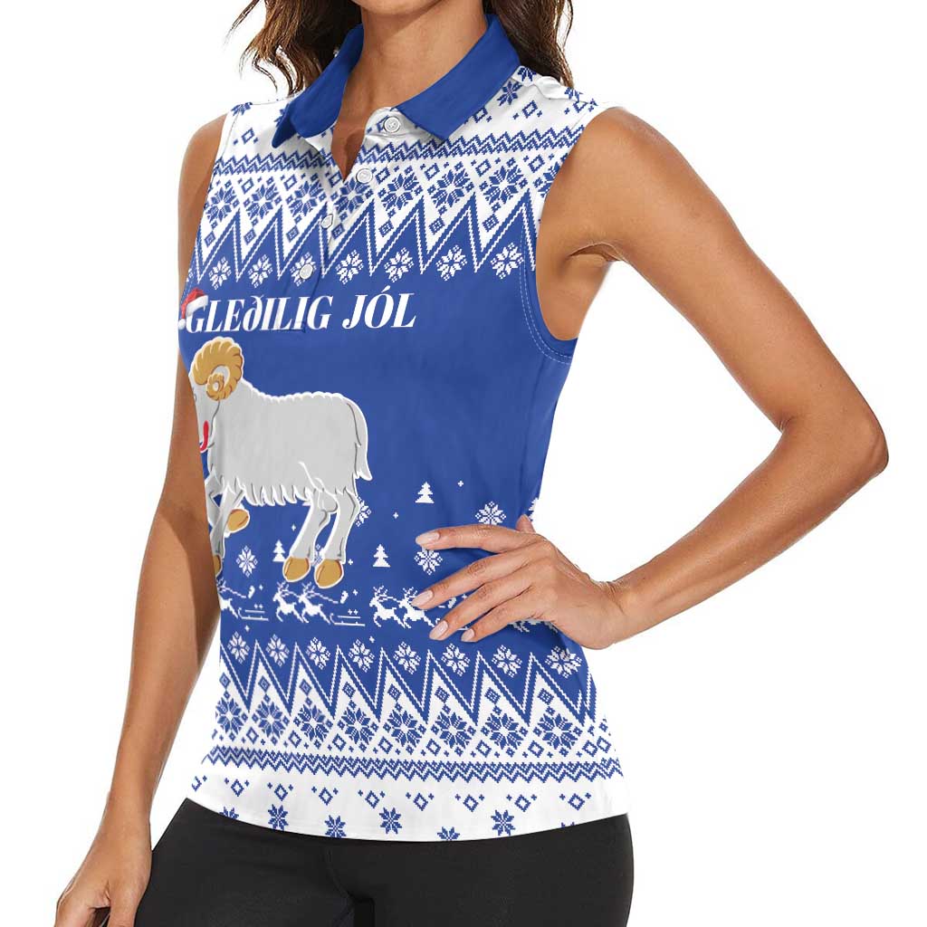 Faroe Islands Christmas Women Sleeveless Polo Shirt Coat Of Arms Xmas Patterns - Wonder Print Shop