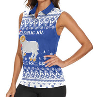 Faroe Islands Christmas Women Sleeveless Polo Shirt Coat Of Arms Xmas Patterns - Wonder Print Shop