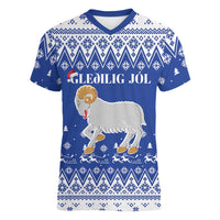 Faroe Islands Christmas Women V-Neck T-Shirt Coat Of Arms Xmas Patterns - Wonder Print Shop