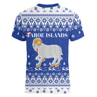 Faroe Islands Christmas Women V-Neck T-Shirt Coat Of Arms Xmas Patterns - Wonder Print Shop