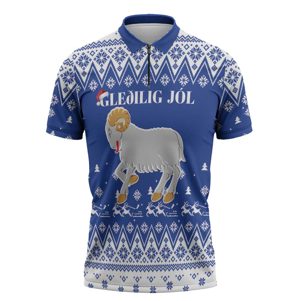 Faroe Islands Christmas Zipper Polo Shirt Coat Of Arms Xmas Patterns - Wonder Print Shop