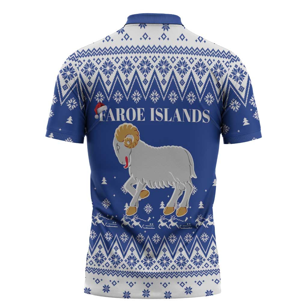 Faroe Islands Christmas Zipper Polo Shirt Coat Of Arms Xmas Patterns - Wonder Print Shop