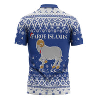 Faroe Islands Christmas Zipper Polo Shirt Coat Of Arms Xmas Patterns - Wonder Print Shop